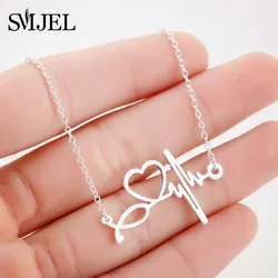 SMJEL Stainless Steel Stethoscope Heart Necklaces Women Doctor Nurse Medical Jewelry ECG Wave Charm Necklace Collier Femme