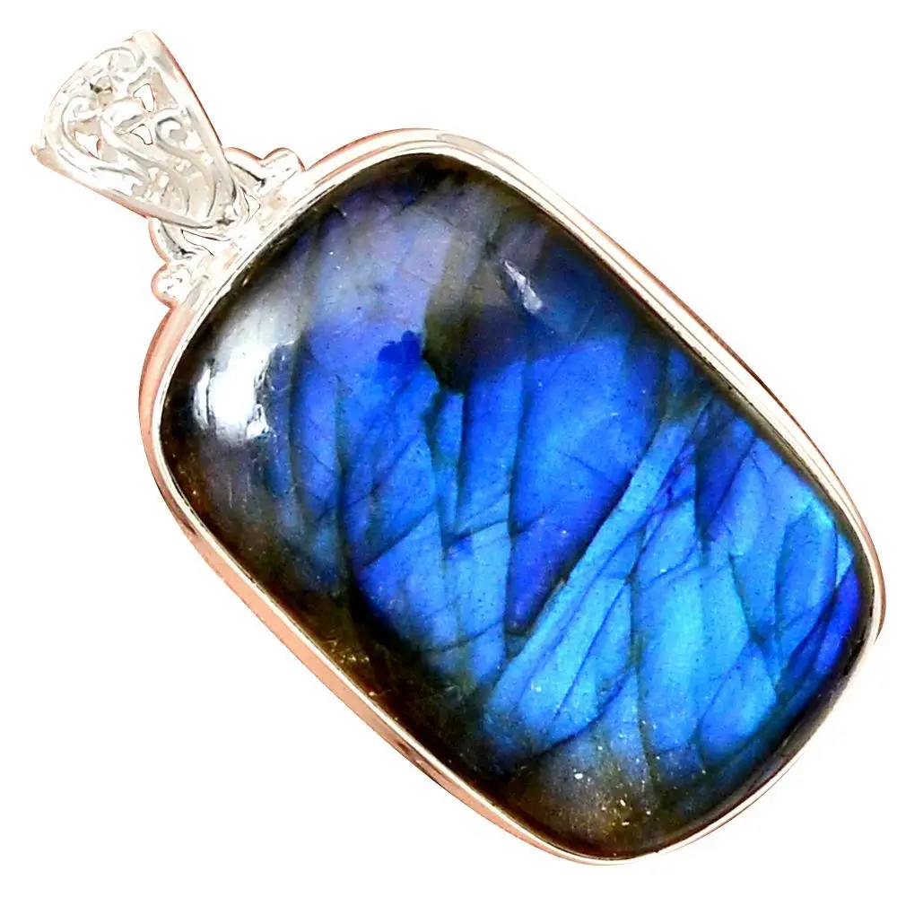 

Nature Blue Fire Labradorite Pendant 925 Sterling Silver, 48 mm, MHBAP5385