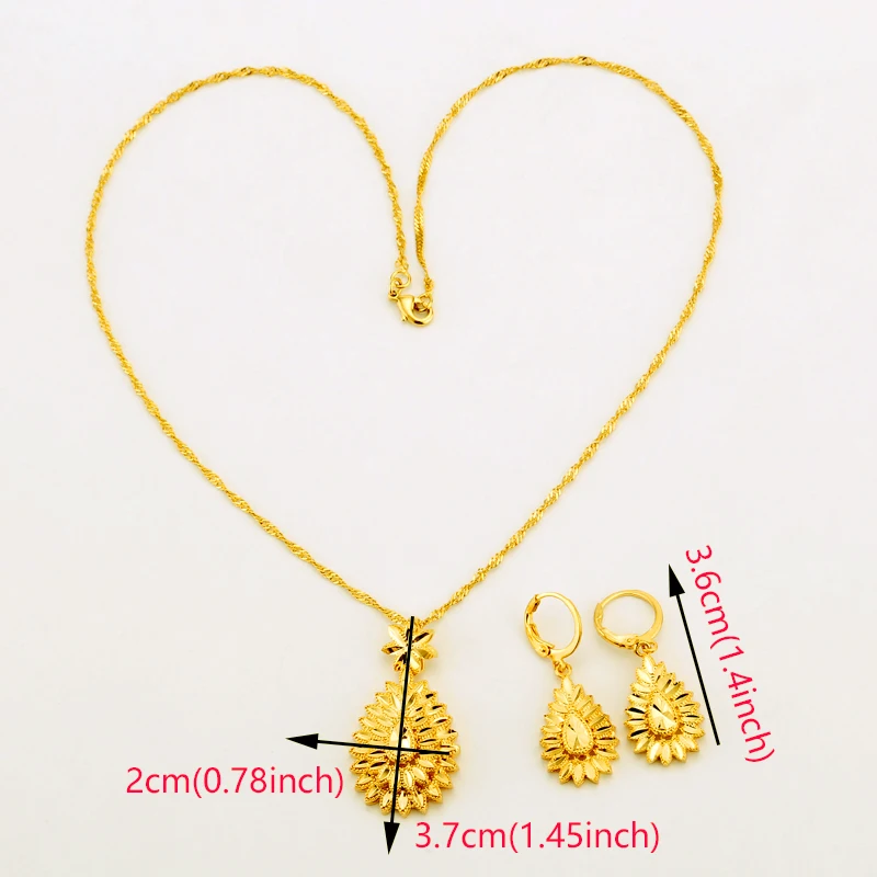 Dubai Jewelry Sets African Heart Necklace and Earrings For Women Fashion 24K Gold Color Love Ethiopian Wedding Arab Bride Gifts