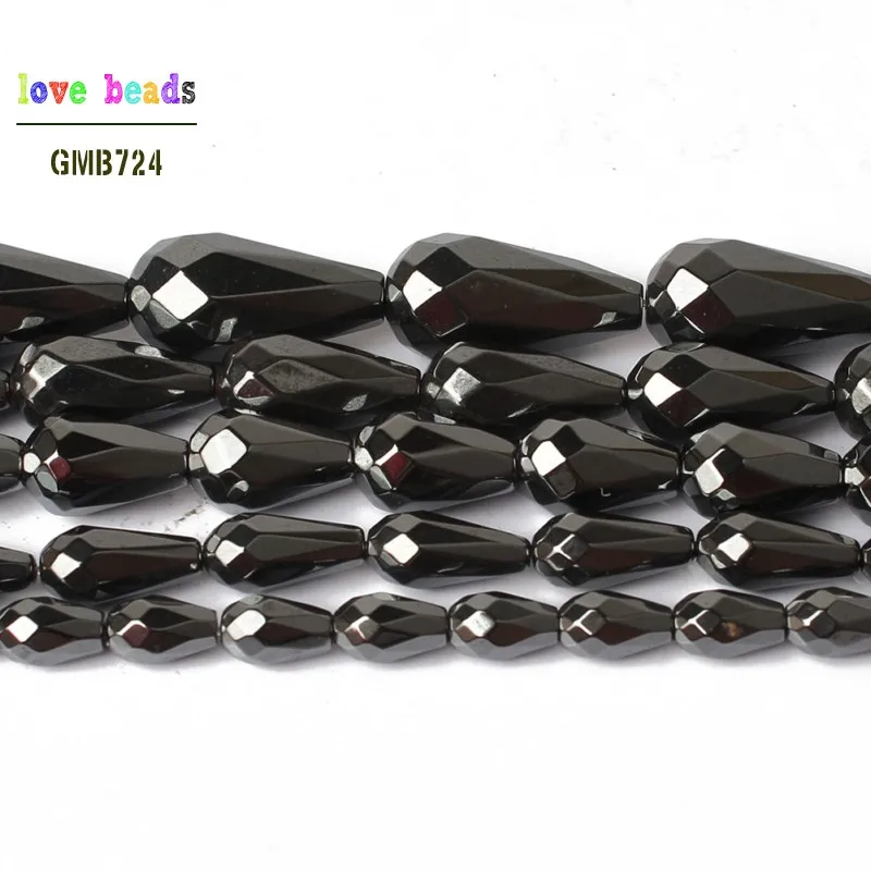 Natural Faceted Black Hematite Teardrop Waterdrop Loose Beads for Jewelry Making Bracelet Healing Power 15\'\' 5x8/6x12/8x12mm