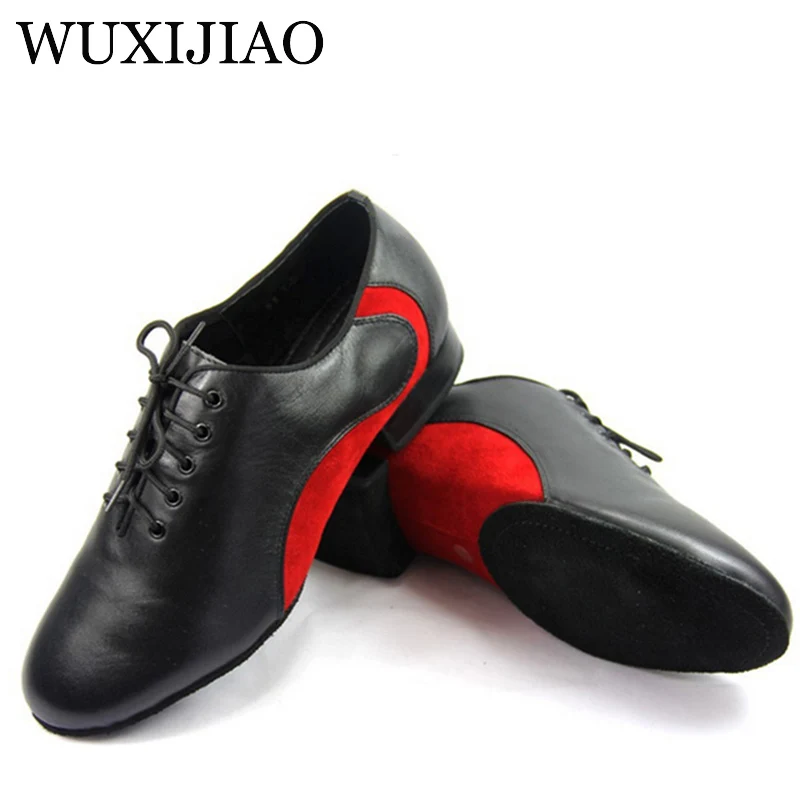 WUXIJIAO Men\'s Latin dance shoes Genuine leather Ballroom dancing shoes Low heel 2.2cm big size Party Square dance shoes