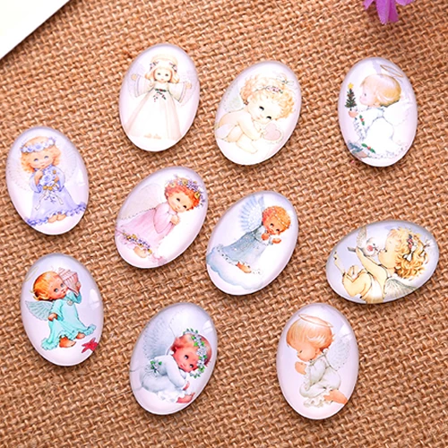 18x25mm 30x40mm Random Mixed Angel Child Oval Glass Cabochon Flatback Photo Base Tray Blank DIY Making Accessorie By Pair K04772