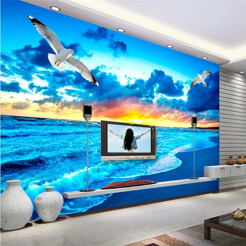 

wellyu Sea sunrise seascape sea TV background wall custom large mural green silk wallpaper papel de parede para quarto