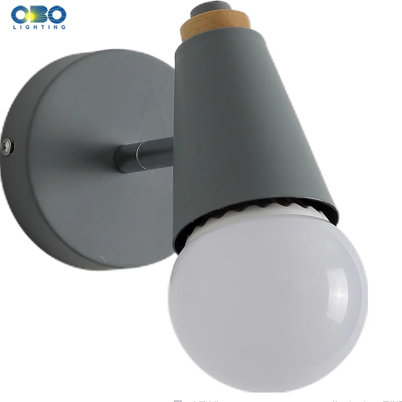Modern Macaron Wall Lamp Iron Wood Mirror Light Bedside Bedroom Indoor Lighting E27 Light Bulb Retro LED Wall Light Nordic