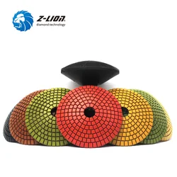 Z-LION 4 Inch 8pcs Diamond Convex Polishing Pad Bowl Type Arc Stone Marble Granite Convex Grinding With Rubber Back Wet Use Bowl