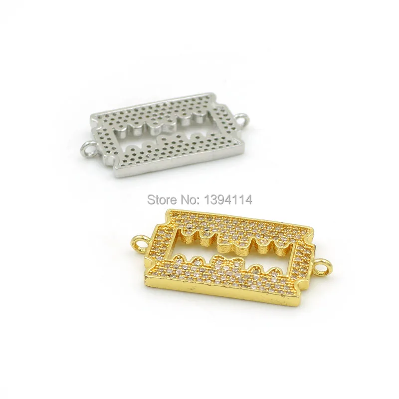 21*15*2mm Micro Pave Clear CZ Piercing Rectangle Connector Fit For Women As DIY Bracelets Accessory