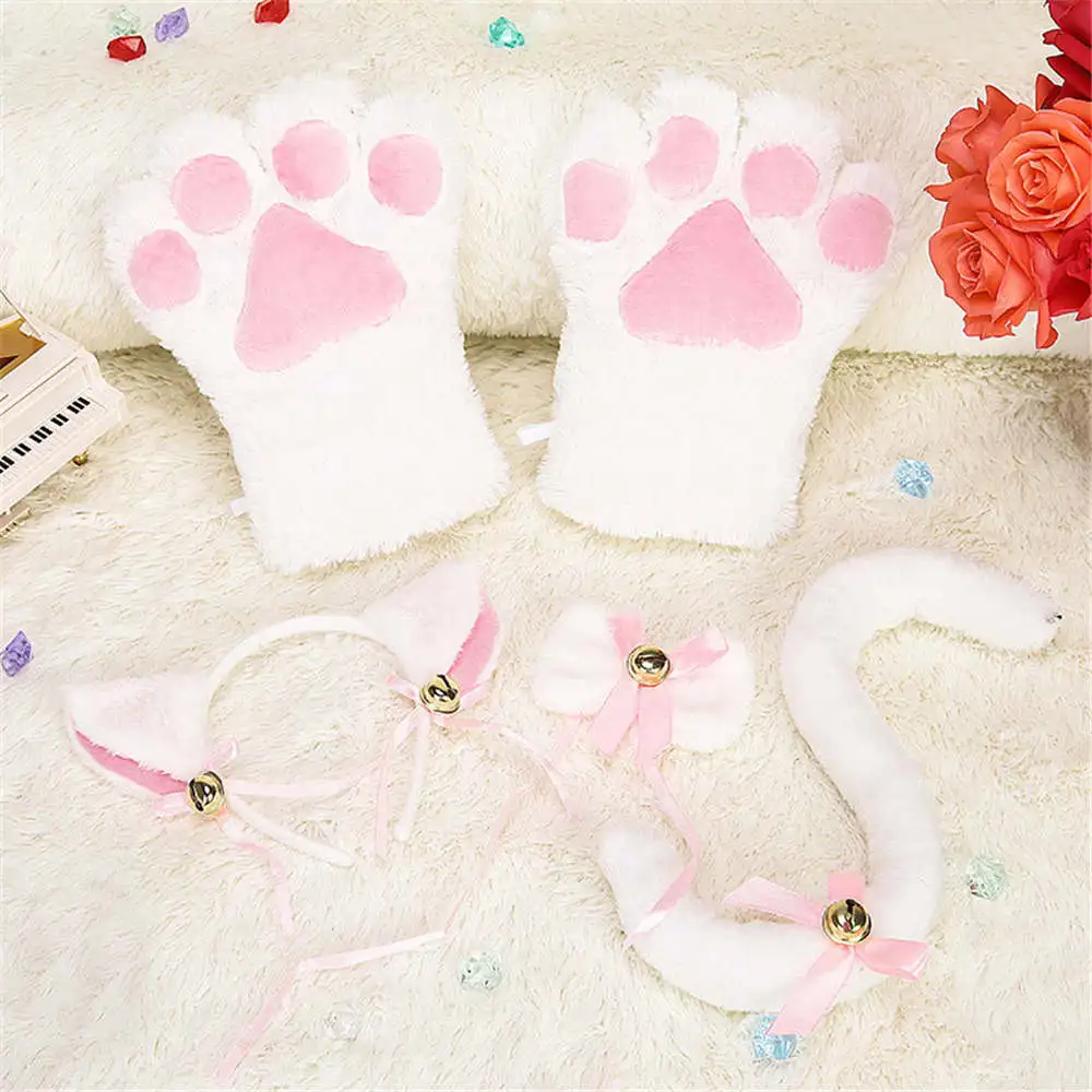 Lolita-guantes suaves de felpa para mujer y niña, guante cálido con garra de gato, Pata de Gato, Cosplay de Anime, accesorios de fiesta de Halloween y purim, 5 unids/lote