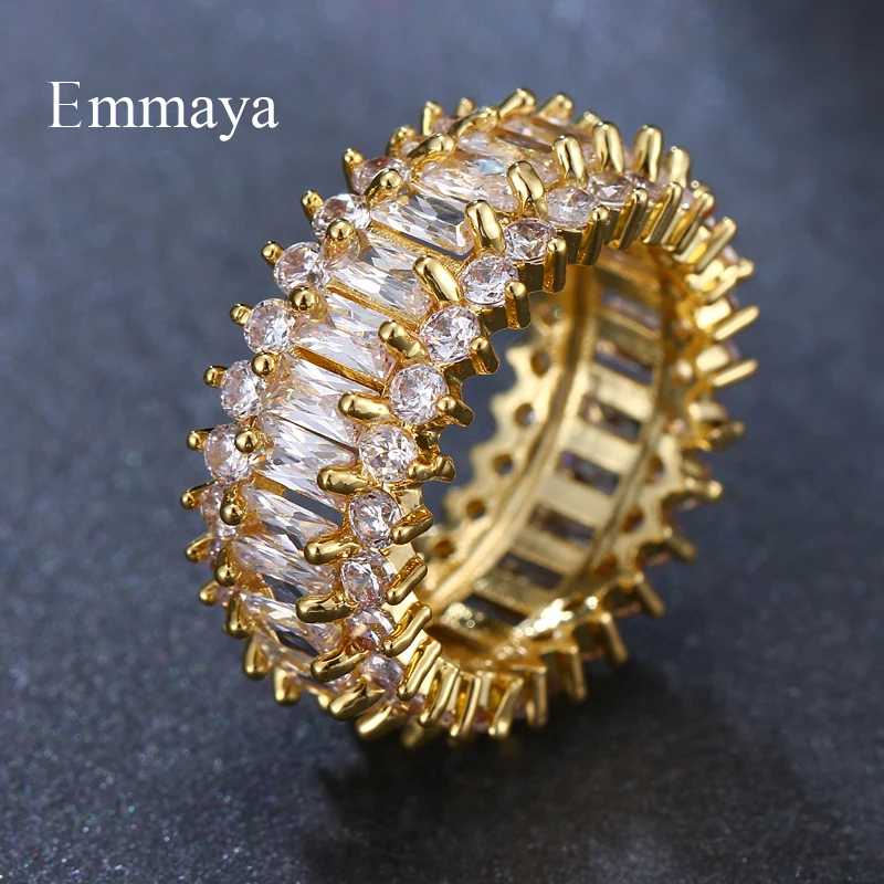 Emmaya Brand White Zircon Rings Clear CZ Gold-Color Rings for Women Fashion Jewelry Wholesale Gift Party