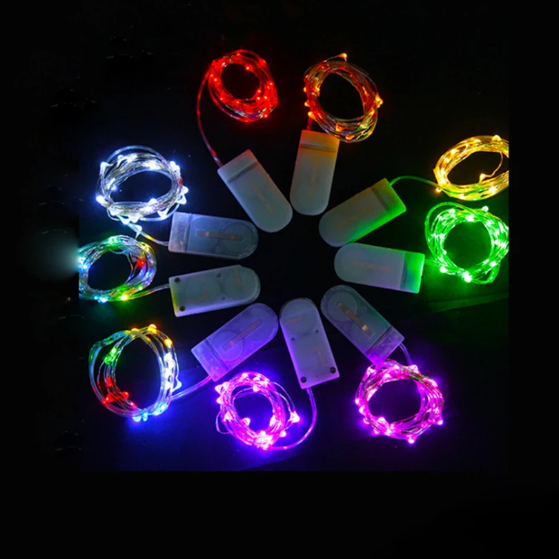 10 Buah/Banyak 1M 2M 3M 5M LED Kawat Tembaga String Light 2 * CR2032 Baterai Natal Pesta Pernikahan Ramadan Dekorasi Lampu