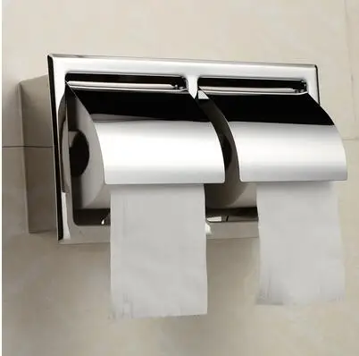 Free Shipping Stainless Steel Toilet Paper Holder Polished Chrome Wall Mounted Concealed Bathroom Roll Paper Box Waterproof