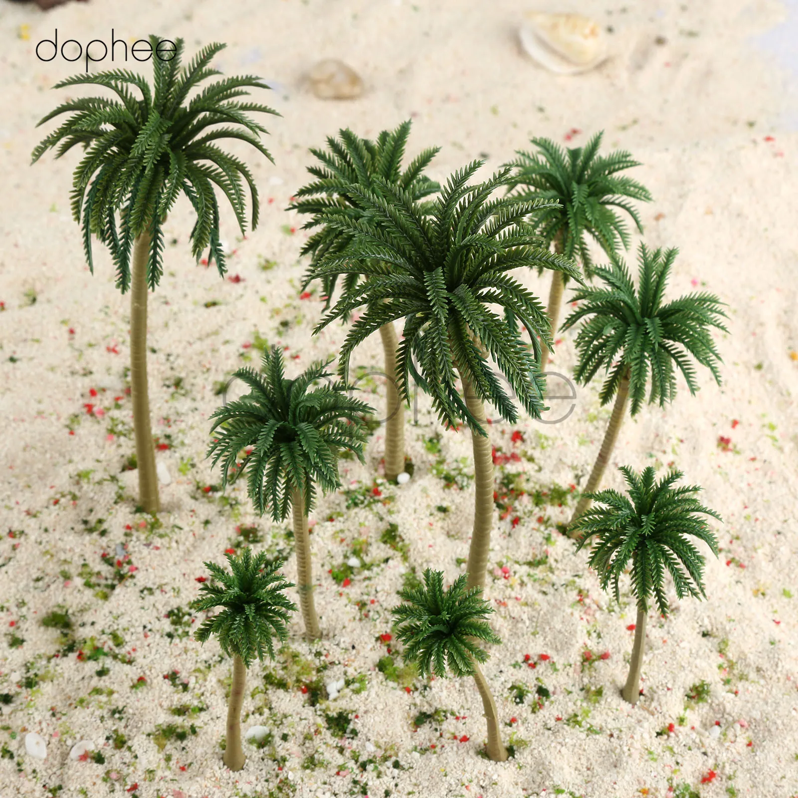 dophee 15pcs Model coconut Trees Multi Gauge Plastic Model Coconut Palm Trees Scale Scenery Green