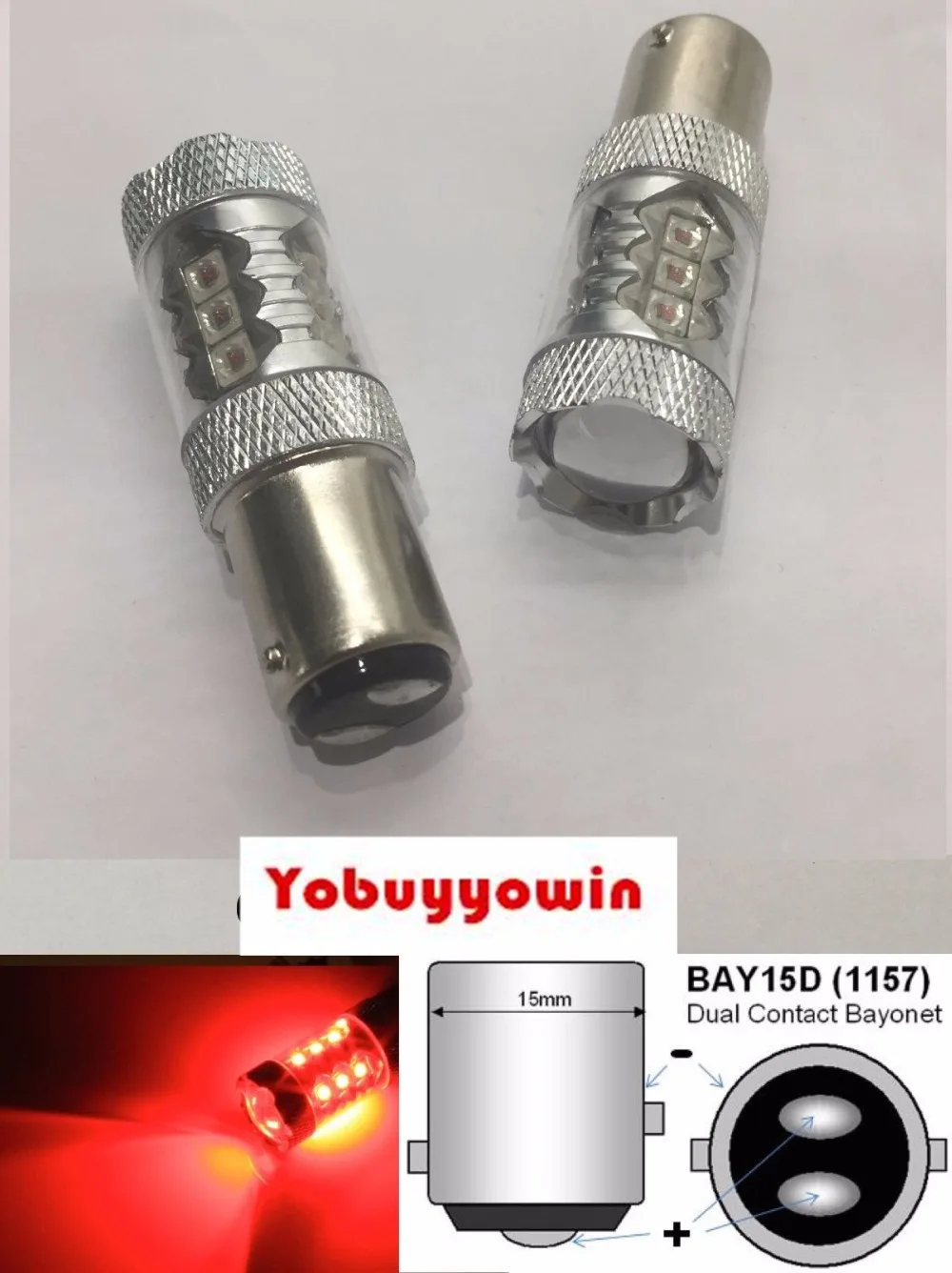 

2 X Super Bright Car Auto 80W CREE Chip 1157 BAY15D 16LED Turn Brake Tail Lamp Light Bulb P21/5W RED 12-24V