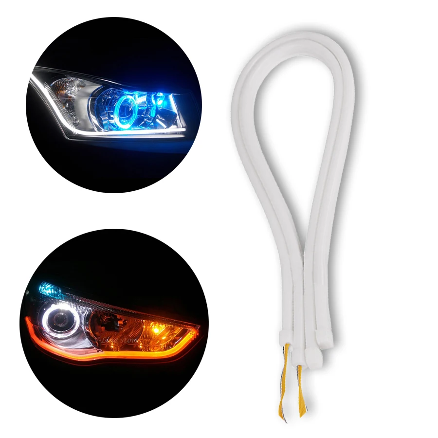 2X60CM Car Flexible Switchback Flowing LED Knight Rider Strip Light Headlight Sequential