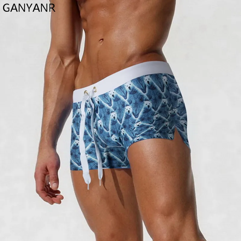 

GANYANR Brand Men Swimming Trunks Gay Swimwear Plus Size Sexy Swimsuit Boxer Swim Shorts Briefs Spandex Beachwear 2017 Summer