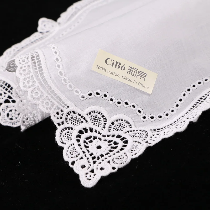 C002: White  cotton 10 pieces lace handkerchiefs  blank crochet hankies for women/ladies wedding handkerchief