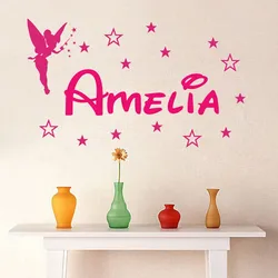 New Custom Personalized Name Magic Girl Tinkerbell Wall Stickers Lettering Home Decoration Girl Bedroom Vinyl Wall Decals Quotes