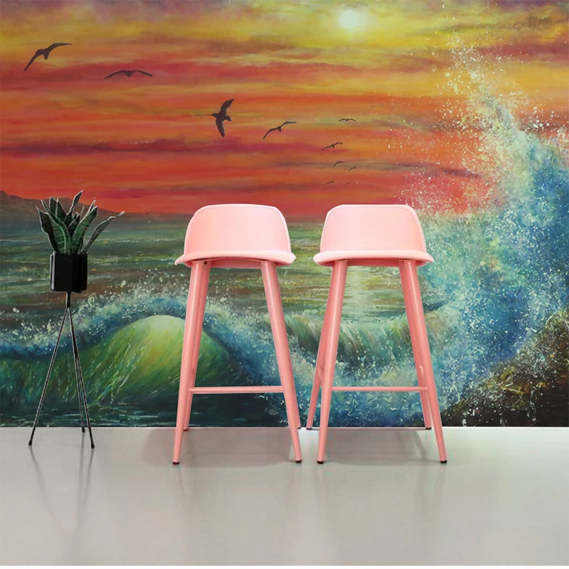 Custom Oil Painting Se Gulls Sunset Scenery Wall Cloth  Living Room Sofa Wall Background Wall Mural Wall Paper Home Furnishing