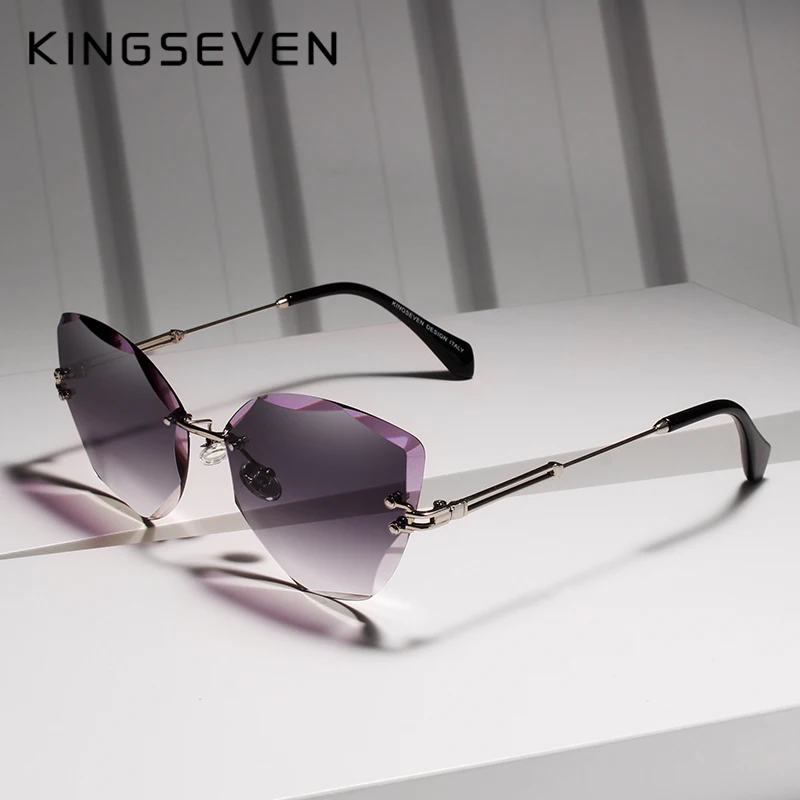 KINGSEVEN Design Rimless Fashion Cat Eye occhiali da sole donna Gradient Driving UV400 occhiali da sole Clear Vintage Eyewear Oculos N801