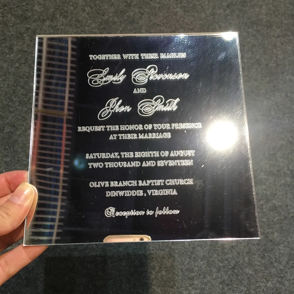 

Customized sample for 150*150MM silver mirror acrylic wedding invitation card