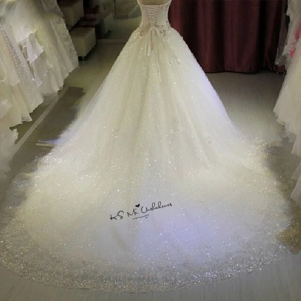 Crystals Wedding Gowns Plus Size Luxury Wedding Dress Princess Lace Vintage Bridal Dresses Corset Back Gelinlik Matrimonio Boda