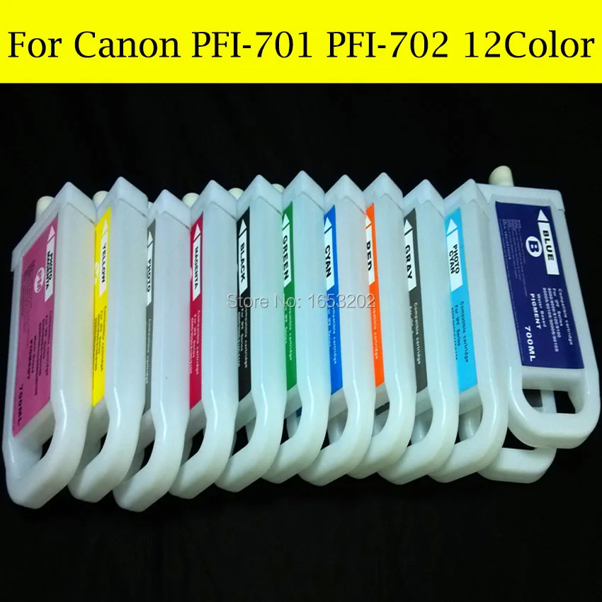 

HOT Selling!! 12 Pieces 700ML Refillable Ink Cartridge PFI-701 PFI-702 For Canon iPF8100 iPF9100 IPF81 IPF9110 Printer