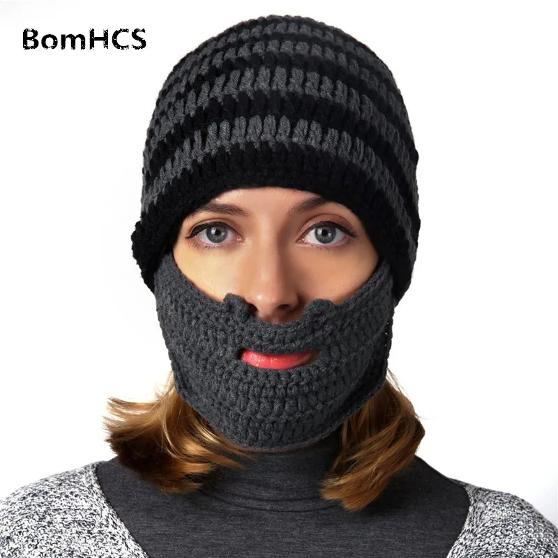 BomHCS 100% Handmade Knitted Hat Unisex Beanie Warmer Wind Guard Mask Beard Cap