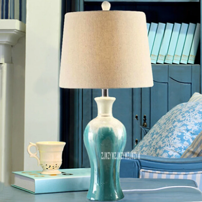 

New DF80799 Mediterranean Blue Retro Living Room Bedroom Study Lamp Bedside Lamp Creative Ceramics Table Lamp 220v / 110v 31-40W