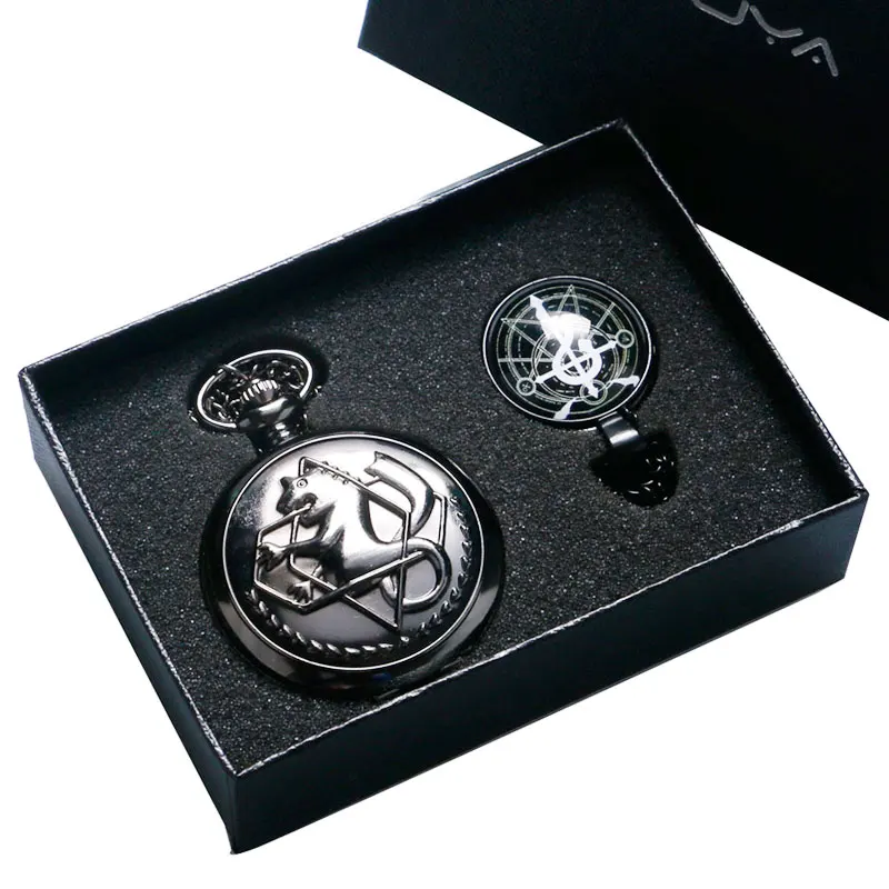 Antique Bronze Fullmetal Alchemist Theme Edward Elric's Pocket Watch With Glass Dome Pendant Necklace & Gift Box YISUYA23