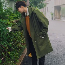 Hooded Trench Coat men Big Pocket punk style Men Trench Coat Spring Casual Loose Coat Men 2019 Single Breasted Army Green X9103