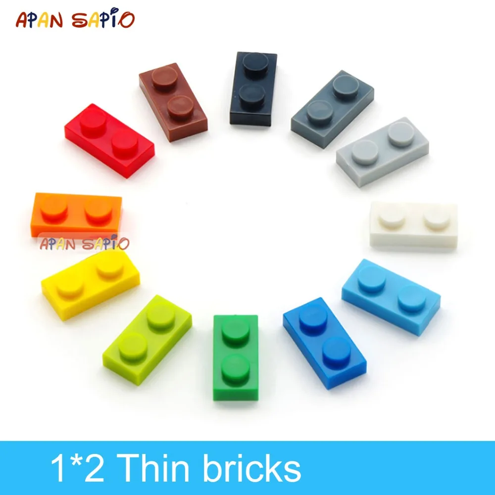 200pcs DIY Building Blocks Thin Figures Bricks 1x2 Dots 12Color Educational Creative Size Compatible With 3023 Toys for Children