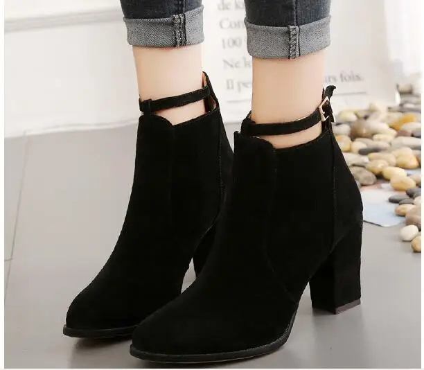 New Women Boots High Heels Ankle Boots Fashion winter Autumn Chunky Heel Ladies Short Boots Shoes Female Khaki Shoes