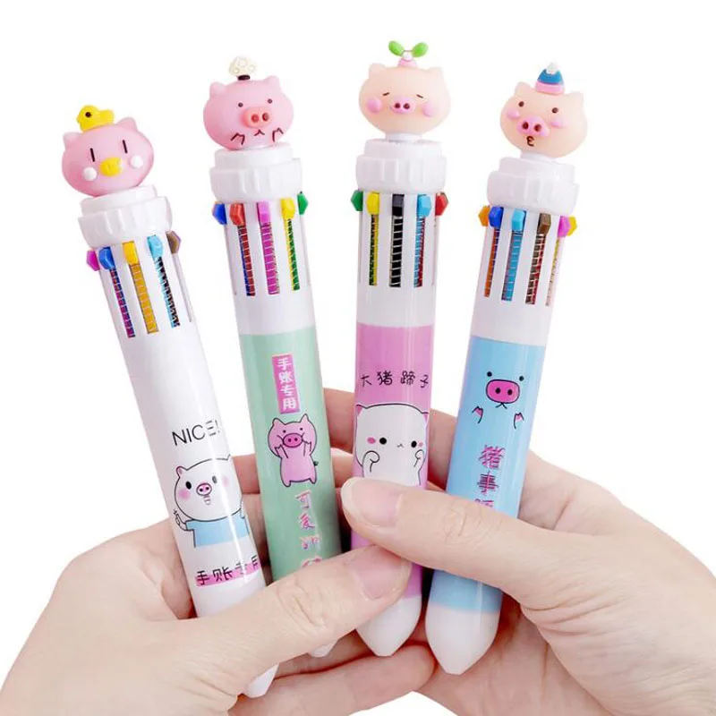 1pc Kawaii Pig 10 Color Pen Creative Multicolor Cartoon Ten Color Unicorn Ballpoint Student Office School Supplies Stationery