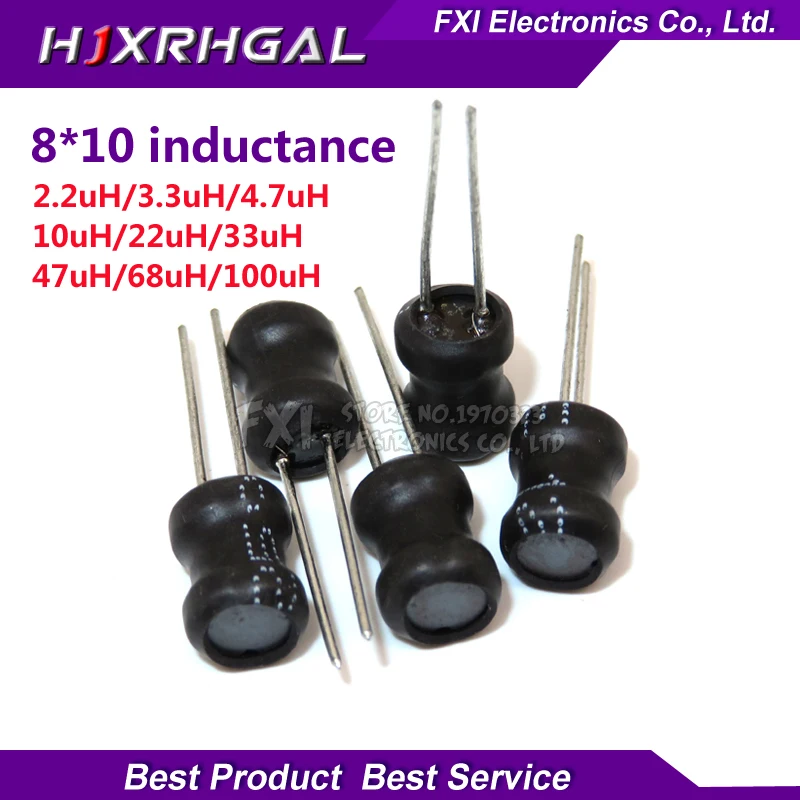 10pcs Unshielded Wirewound DIP power Inductor 0810(8*10mm) 2.2uH 3.3uH 4.7uH 10uH 22uH 33uH 47uH 68uH 100uH I-shaped inductance