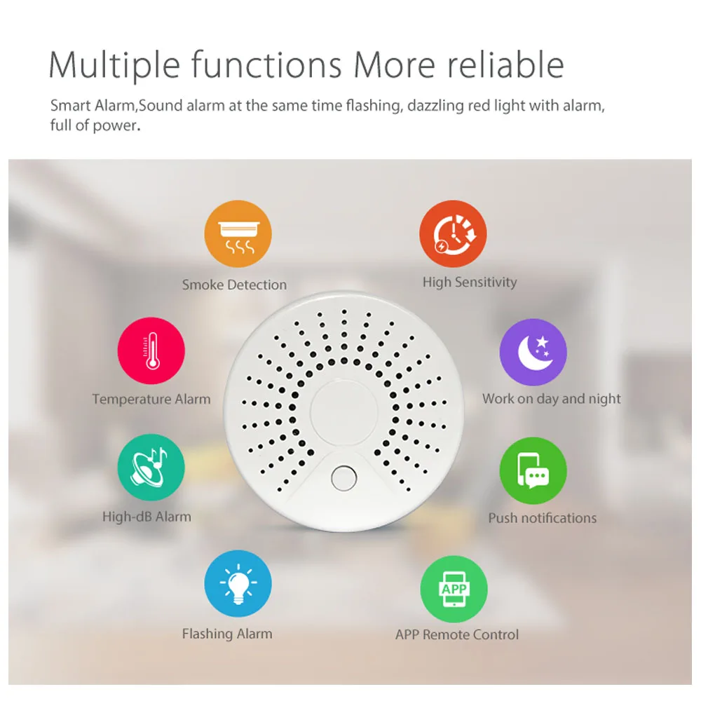 Smart Life App WiFi Smoke Detector & High Temperature Alarm WiFi Smoke Sensor No Hub Required Work with IFTTT Battery Included