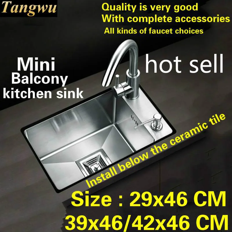 Free shipping Standard balcony mini tank kitchen manual sink single trough 304 stainless steel hot sell  29x46/39x46/42x46 CM