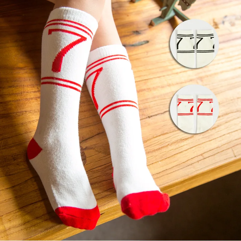 

Kids Knee High Socks Number Sport Children White Socks Girls Boys Long Socks Football Striped Kids Athletic Soccer Cotton Brand