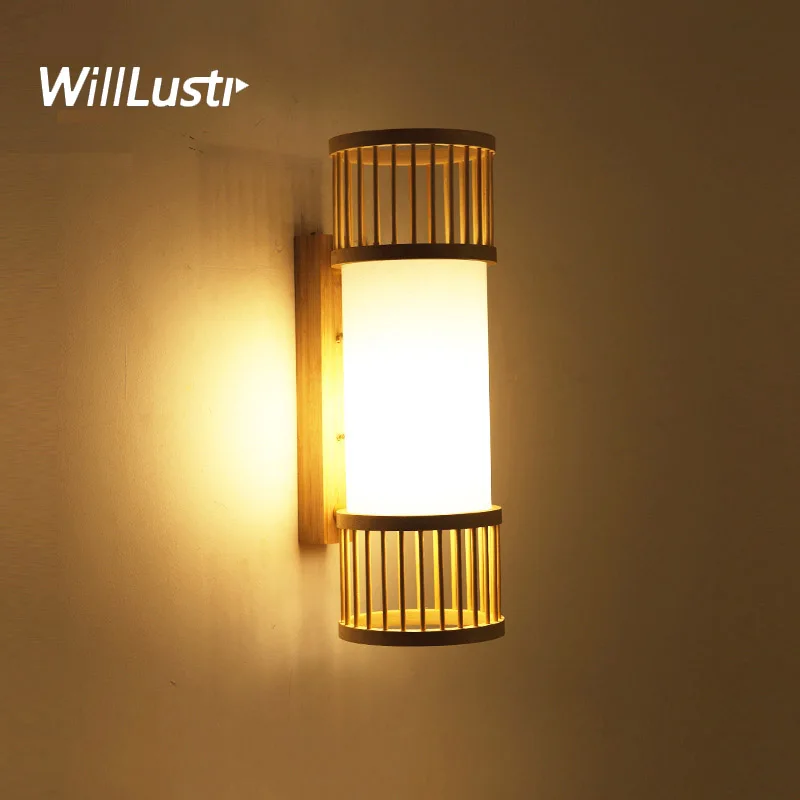 

Handmade Bamboo Wall Light Original Wood Sconce Aisle Doorway Foyer Corridor Staircase Teahouse Bistro Bedside Japan Style Lamp