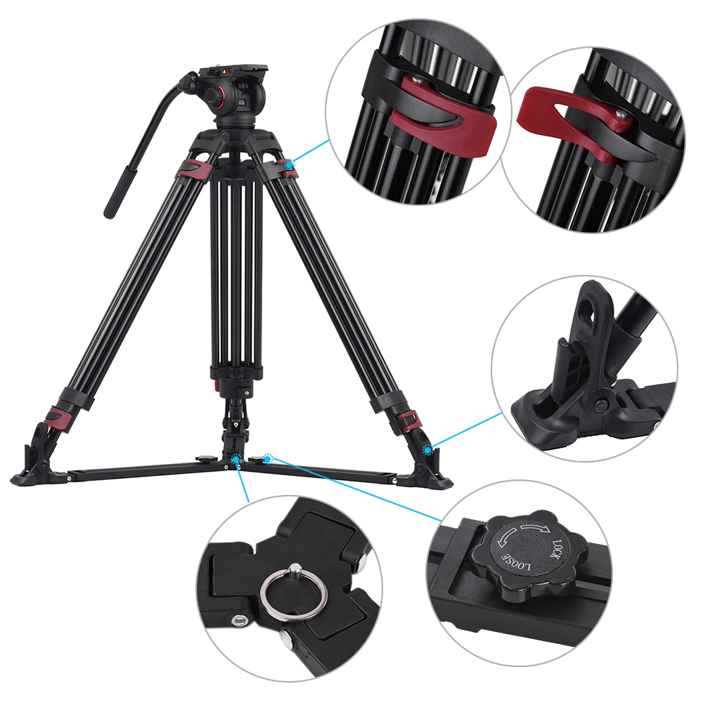 Miliboo MTT609A Professional Camera Tripod 3 Section 170cm Tripod Head Payload 15kg for Canon Nikon Sony DSLR Camera