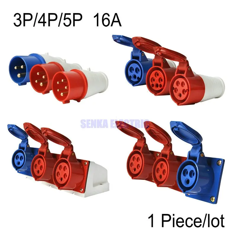 AC 220-250V AC 380-415V 16A IEC309 IP44 Industrial Socket / Plug 3Pin/4Pin/5Pin Waterproof Male Famale Electrical Connector