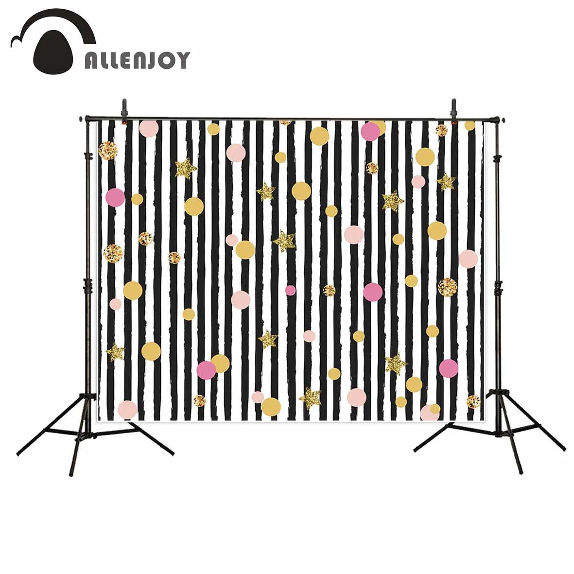 Allenjoy Black and white stripes golden sparkle stars and colorful dots backdrop  photocall background for photography