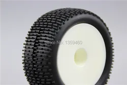 Pre-Glued 4pcs 1/10 Buggy Tires Tyre Lineae(Off-Road) Dish White Wheel Rim fits for 1:10 4WD Buggy Car 1/10 Tire