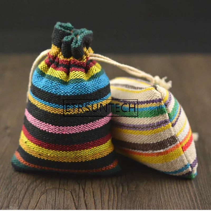 300pcs Stripe Linen Drawstring Bag 10x14cm Jewelry Jute Gift Pouch Candy Coffee Bean Packaging Holder Wedding Favor