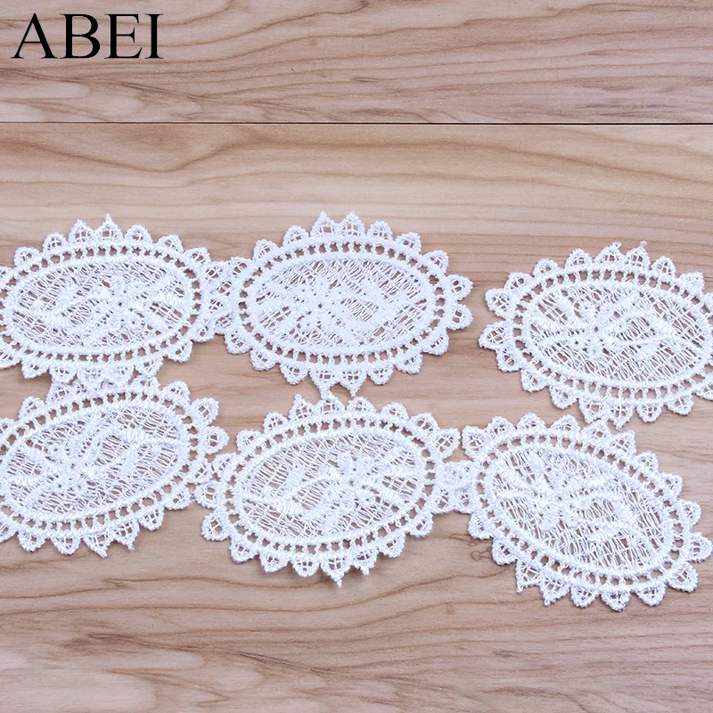 30pcs/lot Sew On White Guipure Lace Fabric Oval Flower Applique Trims for Garment Accessories Decoration DIY Patchwork Craft