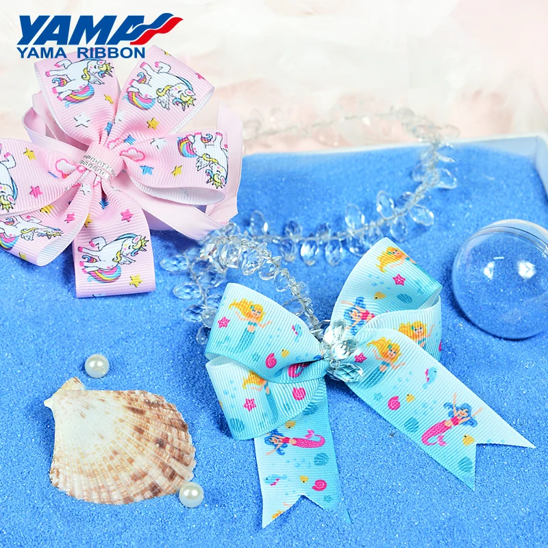 YAMA-Cartoon Grosgrain Ribbon, Printed Cartoon, Sea Shell, Unicorn, Mermaid, Animal Gift Decoration, Arts and Crafts, 1 \