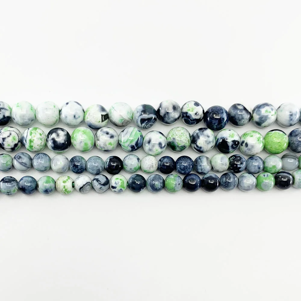 6 8 10mm Natural Stone Green Flame Agat Bead Round Onyx Loose Spacer Beads For Jewelry Making Fashion Accessories DIY Bracelet