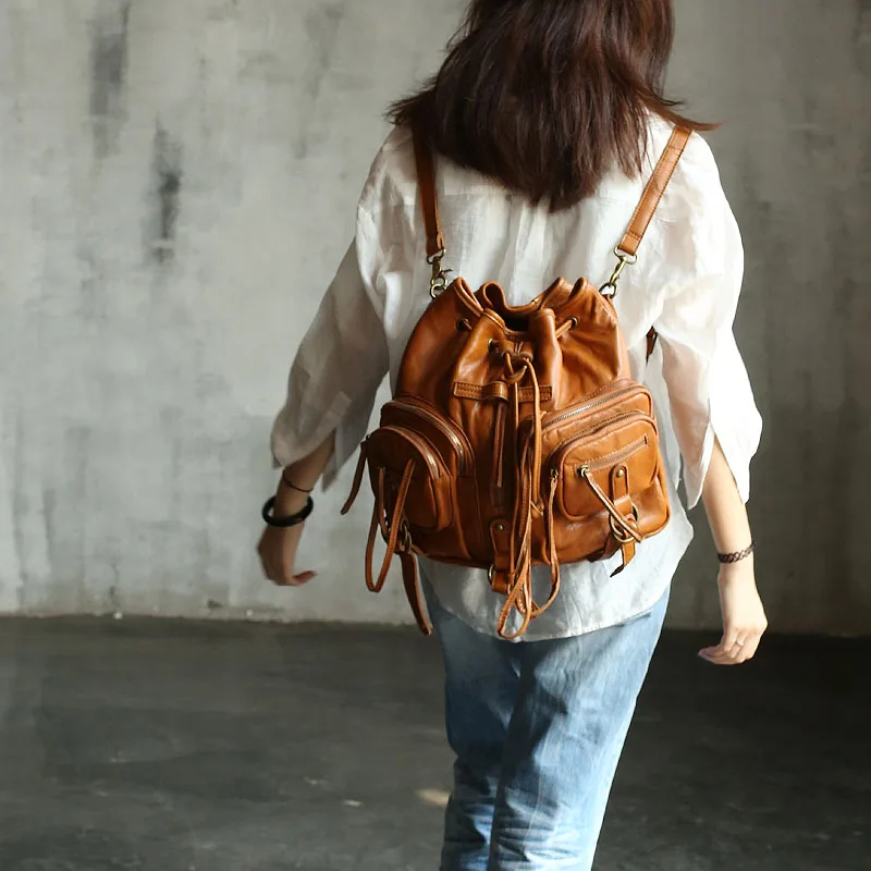 

Vendange New fashion women's Multifunction Vintage handmade genuine sheepskin shoulder bag / causal knapsack2105