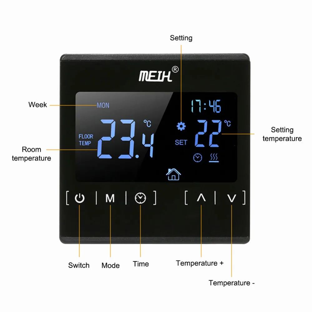 Imagem -04 - Termostato Inteligente de Controle de Temperatura Alta Potência Controle Duplo de Temperatura de Piso com Regulador de Tela Lcd Touch