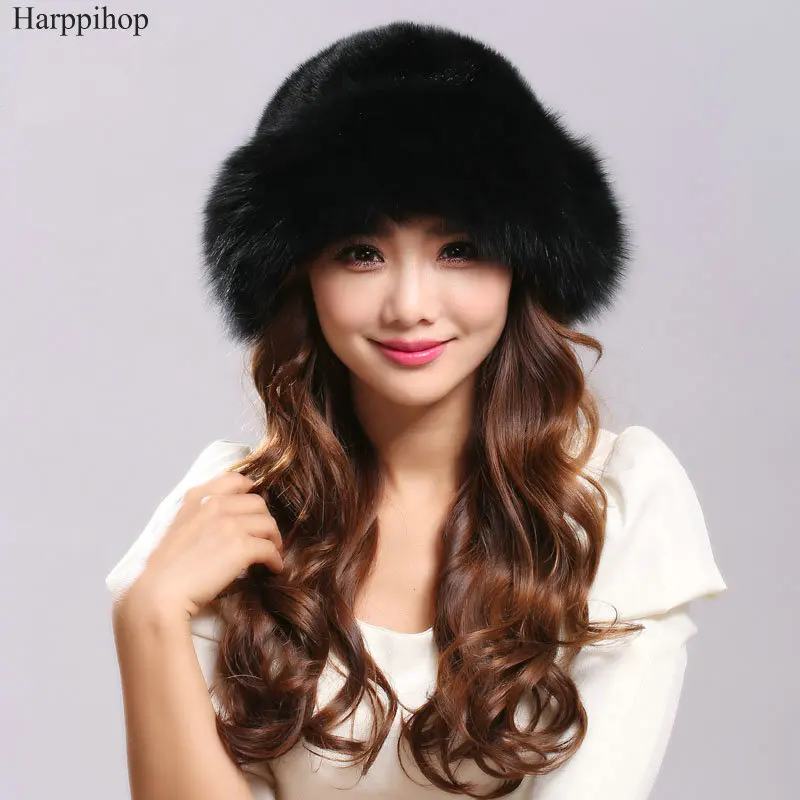 Autumn and winter women's real mink fur hat fox Russian sun hat Fashion warm natural fur mink and fox fur knitted Beanies