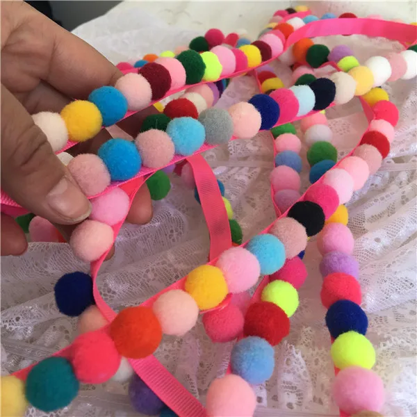 3Meter  Rainbow Pom Pom Ball Bobble Lace Tassel Ribbon Fringe Trim DIY Sewing Fabric Craft