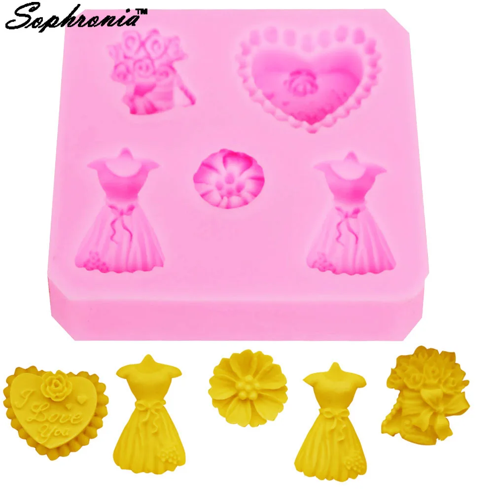 Gift Box Dress Bouquet Silicone Chocolate Mold 3d Jelly Biscuit Ice Lollipop Gelatin Sugar Baking Cake Pop Moulds Confectionery